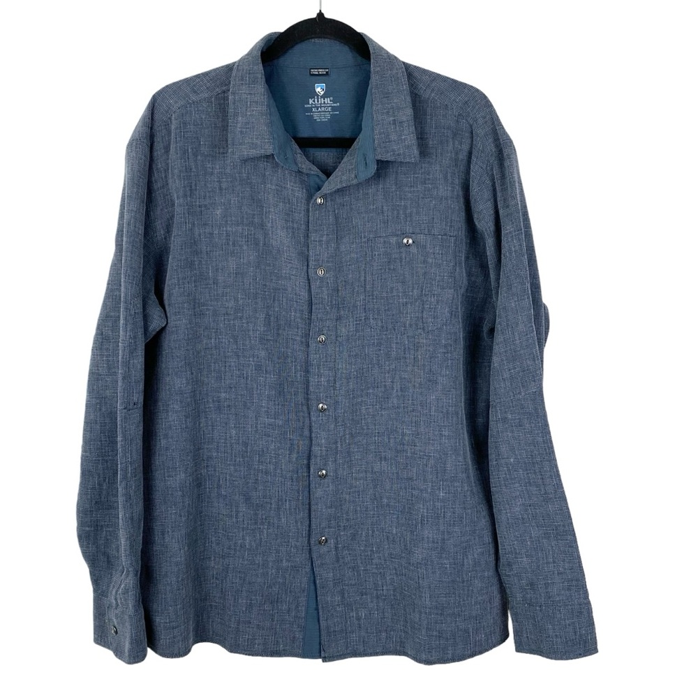 KUHL Uproar 5 Panel Shirt Sz XL Blue Waffle Textured Button Long Sleeves #7211
